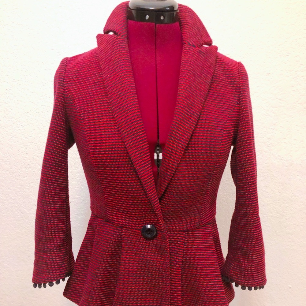 Tabitha Anthropologie red/blue blazer with peplum